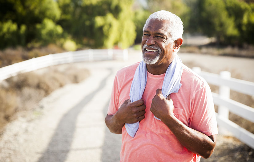 a senior man outside after a cardio workout