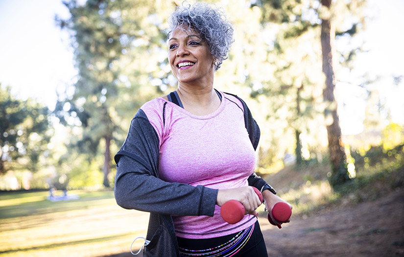 a senior exercising outside