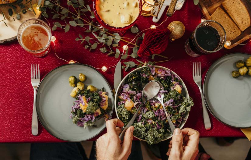 table with food and drinks