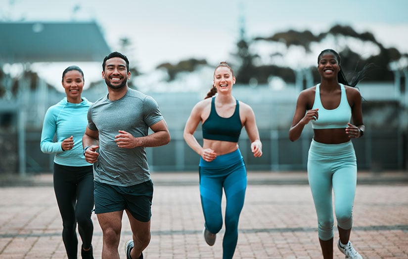 4 people working out outside